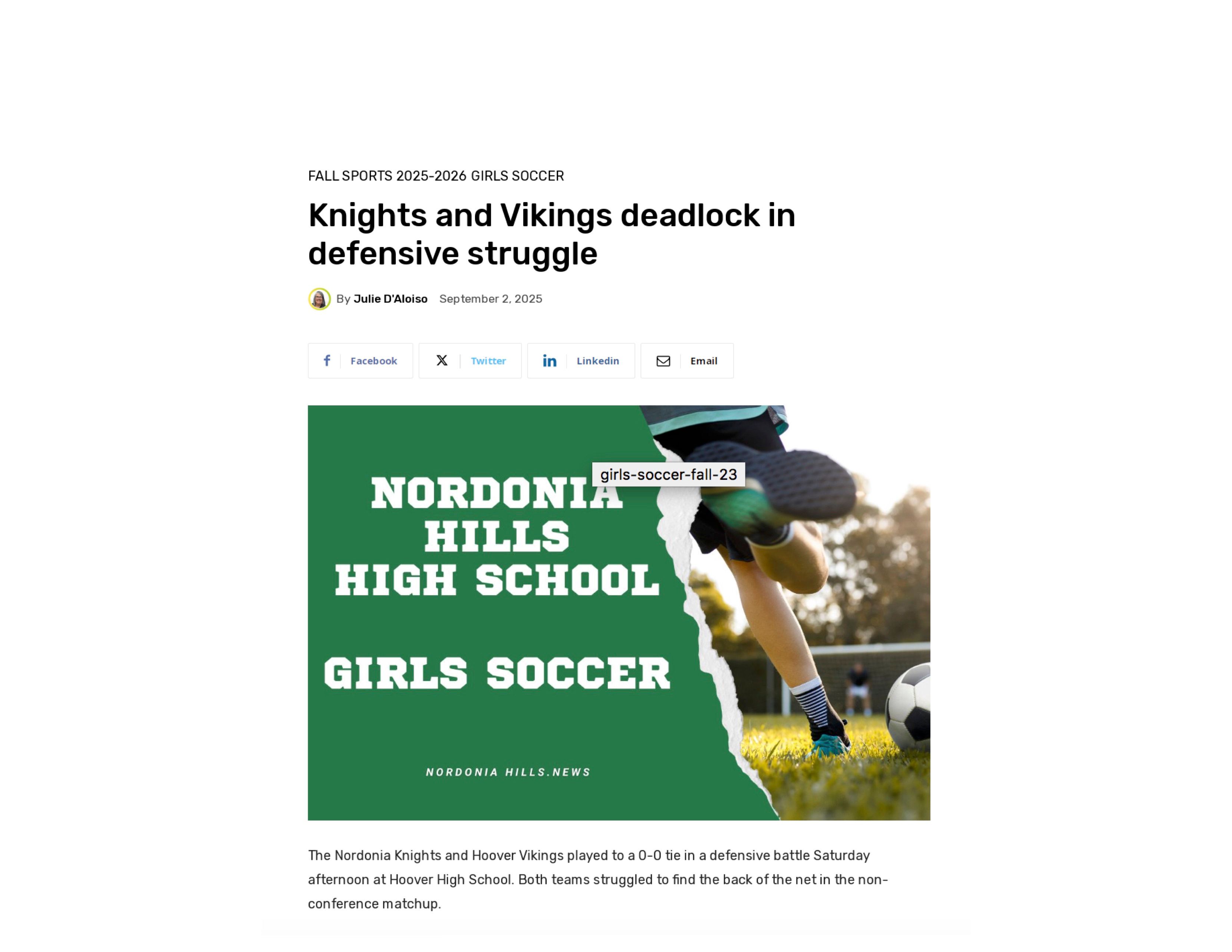2025 09 02 Nordoniahills News Girls Soccer Article Photo